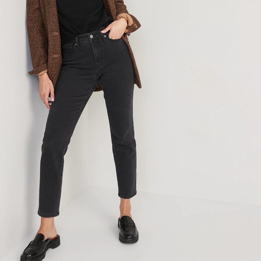 Old Navy High Rise OG Straight Built-In Warm Ankle Jeans for Women 0